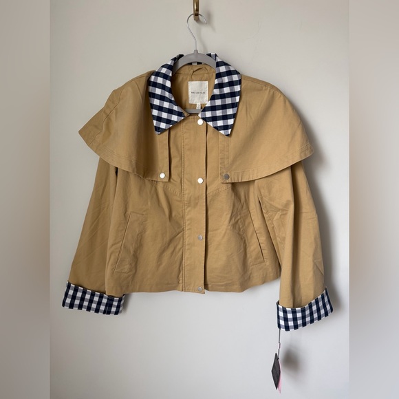 Avec Les Filles Jackets & Blazers - Viral Avec Les Filles tan blue gingham cape trench jacket